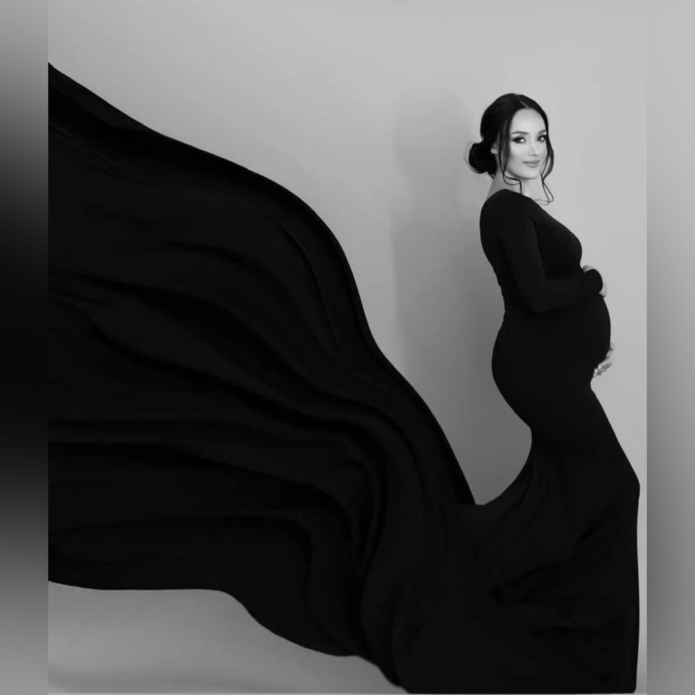 Anouta Couture Maternity Photoshoot Maxi Grown Dress Size M Black Baby Shower